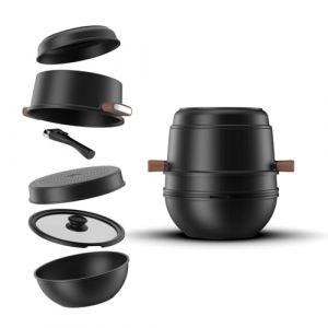 CookingTotem® Premium Set de poêles, empilable, peu encombrant, compatible induction,revêtement antiadhésif en céramique, poignée amovible,compatible four, poêle aluminium,poêles 25,5/29 cm,sans PFAS. (CookingTotem, neuf)
