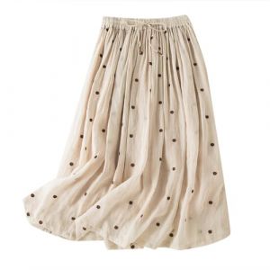 Jupe Longue en Coton Et Lin Femme L'&eacute;t&eacute; Taille Haute Casual L&eacute;g&egrave;re Et Respirante R&eacute;tro Daily Boh&ecirc;me Adapt&eacute;e &Agrave; des Vacances Plage Tour De Taille Elastique Mi-Longue Jupe (Beige, L) (Keinsow, neuf)