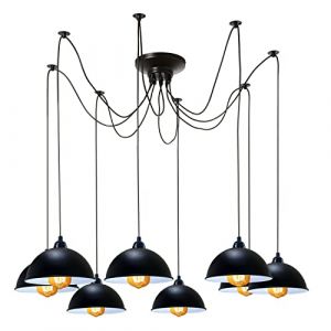LEDSone Luminaire Suspendu Industriel 8 T&ecirc;tes, Lustre Semi-Encastr&eacute; De Style Vintage Araign&eacute;e R&eacute;glable De Style Vintage, Luminaire Suspendu Pour Salle &Agrave; Manger (Noir - D&ocirc;me) (LEDSONE, neuf)