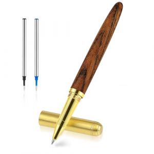 Andibro Stylo À Bille Vintage En Bois, Stylo À Bille De Luxe Fait À La Main Avec Pointe Fine De 0,5 Mm Et 2 Recharges D'encre Ensemble De Stylos Roller En Bois Pour Journalisation De Bureau (A) (Flypian, neuf)