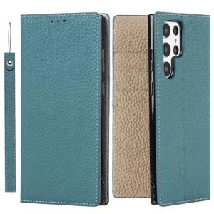 ELTEKER Etui Coque pour Samsung Galaxy S22 Ultra [Housse en Cuir véritable] [RFID Blocage] [Emplacement pour Carte], Pochette Etui à Rabat Protection pour Galaxy S22 Ultra-Bleu Clair (teker, neuf)