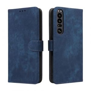 LMFULM&reg; &Eacute;tui pour Sony Xperia 1 III XQBC62/ XQBC52/ XQ-BC72 (6,5 Pouces) PU Cuir Couverture Brosses Antivol Portefeuille Coque Fermeture Magn&eacute;tique Support Protection Housse Retro Givr&eacute; Bleu (LMAZWUFULM, neuf)