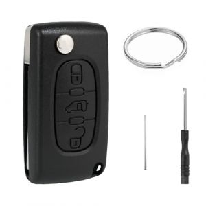 3 Boutons Coque Cl&eacute; CE0536 Compatible avec P-eugeot Partner Expert C-itroen Jumpy Berlingo Toyota ProAce Fiat Scudo T&eacute;l&eacute;commande Cle Bo&icirc;tier Cle de Remplacement de Coque Clef Voiture avec Porte-cl&eacute;s (JJCHQ, neuf)