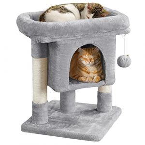 Yaheetech Arbre à Chat Design avec Niche et Plate-Forme Arbre-griffoir Tour pour Chat Hauteur 59cm Gris Clair (Yahee365, neuf)