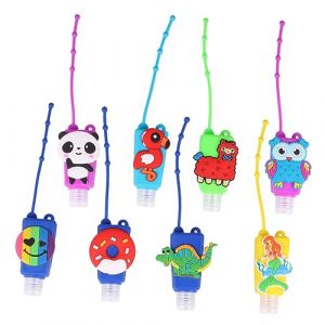 Baluue 8pièces Bouteilles De Lotion Avec Housse Silicone Couvertures De Bouteilles Portables Design Cartoon Pour Styles Aléatoires Licorne Flamant Dinosaure Hibou Sirène Panda Lama (Fortune Luck, neuf)