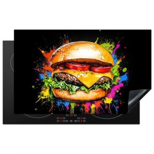 KitchenYeah© Protection Pour Plaque Induction 83x51 cm Plaque de Deco Cuisine Protégé Cache De Cuisson Vitroceramique Hamburger - Graffiti - Peinture - Coloré - Alimentaire - Abstrait (KitchenYeah, neuf)