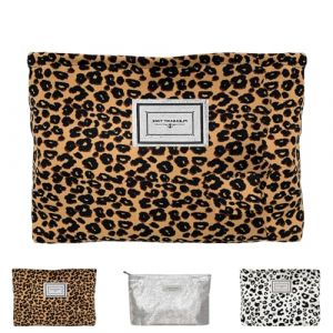 AUNGCSHE Trousse Maquillage Femme, Pochette Tissu, Trousse Toilette Femme, Grande Trousse de Toilette Femme pour Femmes Trousse de Toilette Voyage pour Port Quotidien (Léopard Brun) (Perfect168, neuf)