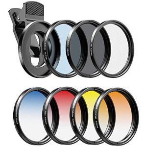 Apexel Kit de filtres color&eacute;s d&eacute;grad&eacute;s CPL et ND32 pour appareils Photo Nikon Canon GoPro iPhone et Tous Les t&eacute;l&eacute;phones - 52 mm - Bleu/Jaune/Orange/Rouge (Evileye Lens, neuf)