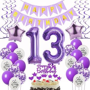 Decoration 13 Ans anniversaire fille violet,Decoration anniversaire 13 ans fille ballons 13 anniversaire Decoration lilas,ballon 13 anniversaire Decoration fille violet gâteau 13 anniversaire fille (Oumezon, neuf)