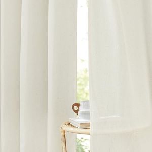 PONY DANCE Rideau Voilage - Rideaux Lin Naturel Demi-Transparent Protecter la Confidentialité, Decoration Maison Salon Moderne, Rideaux 2 Pcs, Écru, 140 cm Largeur sur 220 Hauteur (RYB HOME EU, neuf)