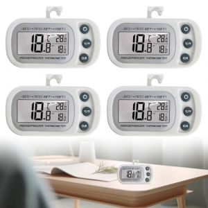 SPORWAY 4Pcs Thermometre Frigo : Thermometre Congelateur pour Réfrigérateur, Thermomètre Aquarium Intérieur, Thermomètre pour Réfrigérateur avec Crochet et Magnétique, Ecran LCD (BAOBAOBAOB, neuf)