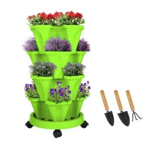 Sthrucrack Jardinière empilable, Tour de Jardin Verticale, Ensemble de jardinières Verticales pour Fraises, Herbes, Fleurs (Vert, 4 Niveaux) (Angerico Direct, neuf)