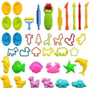 Qcdou Accessoire Pâte à Modeler, 41 Pièces Kit Pate a Modeler, Moule Pate a Modeler, avec Moules, Rouleau à Pâtisserie, Emporte-pièce, Jouets pour Filles et Garçons(B) (baiduoduo, neuf)
