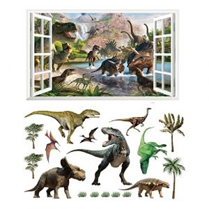 2PCS Stickers Muraux Dinosaure 3D fenêtre XXL Animaux T-Rex Autocollants Muraux Sticker Mural DIY Poster Vinyle Chambre Enfant Bébé Garçon Decoration Gros 580x1000mm (Thorpe-Signs, neuf)