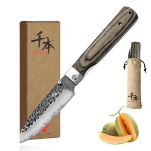 SENBON 440 Couteau de chef en acier inoxydable forgé tranchant de style japonais pour camping - Couteau de cuisine pliant portable avec manche en bois coloré - Sac de voyage pour fruits de cuisine (Senbon, neuf)