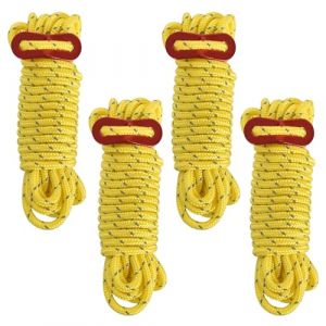 Lot de 4 Cordes de Tente,4m Longueur Cordes de Haubanage de Camping,4 mm de Diamètre Corde de Tente Réfléchissante,Paracorde avec Cordon Réfléchissant,pour Camping, Randonnée, Auvent, Tentes (Jaune) (chemeikai, neuf)