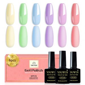 YSUVIN Vernis Semi Permanent, 6 Couleurs Pastel Dété Vacances Vernis à Ongles Soak Off UV, Rose Violet Bleu Vert Jaune Manucure Kit Salon De Manucure DIY Pour Femmes, Longue Durée (AnYue Store, neuf)