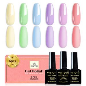 YSUVIN Vernis Semi Permanent Pastel, 6 Couleurs Printemps Dété Vacances Vernis à Ongles Soak Off UV, Rose Violet Bleu Vert Jaune Manucure Kit Salon De Manucure DIY Pour Femmes (AnYue Store, neuf)