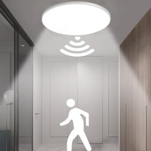Mengjay Plafonnier LED avec Détecteur de Mouvement Radar,18W 6500K Blanc Froid Étanche Rond Lampe Plafond LED,Luminaire Plafonnier Exterieur Intérieur,Salle de Bain,Chambre, Cuisine (Blanc, 30W) (Geste shop, neuf)