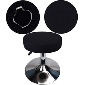 HuaLiSiJi Housse Tabouret Rond 30-40 cm Housse de Tabouret en Tissu Luxueux Rond, Extensible Infroissable Lavable Anti-poussi&egrave;re Doux et Durable (1, Noir) (HuaLiSiJi, neuf)