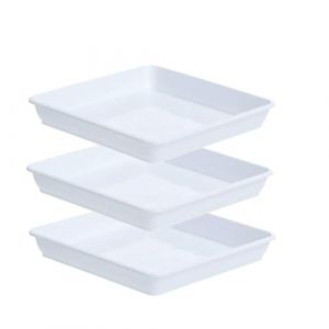 Lot de 3 soucoupes carr&eacute;es en plastique blanc pour pot de fleurs - Plateau d'&eacute;gouttement pour jardin, int&eacute;rieur et ext&eacute;rieur (30 x 30 cm) (Senda, neuf)