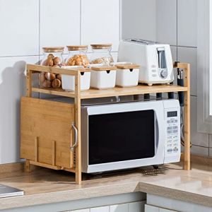 HUOLE Étagère à micro-ondes, 2 niveaux en bambou, support pour micro-ondes,support multifonction en bois pour cuisine, Cuisine Micro-Ondes Rack, 52 * 30 * 35cm-2 couches (Hechheu, neuf)