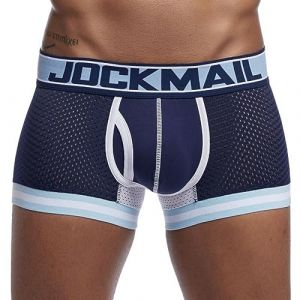 JOCKMAIL sous-v&ecirc;tements Sexy en Maille pour Hommes avec d&eacute;coupe en U, Pantalon Sexy Cale&ccedil;on (L, Bleu fonc&eacute;) (RICHARM DIRECT, neuf)