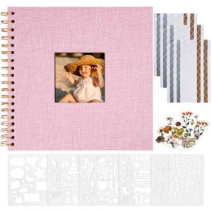 Vienrose Album Photo Scrapbooking, 20,5 x 20,5 cm Album Photo en Lin avec 40 Pages Papier Kraft Blanc Vierge, Kit de Fournitures de Scrapbooking DIY pour Couple B&eacute;b&eacute; Famille Mariage, Rose (Vienrose EU, neuf)