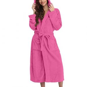 Peignoir à capuche en tissu éponge pour femme - Long et moelleux - Léger - Grandes tailles - Peignoir kimono à capuche - Confortable et doux - Combinaison de loisirs, rose, XXXL (Jia jia store, neuf)