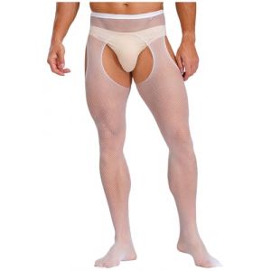Alvivi Collant Ouvert Entrejambe Homme Sissy Lingerie Collant Transparent Bas R&eacute;sille V&ecirc;tement De Nuit Stocking Blanc Taille Unique (Acfunny-eu, neuf)
