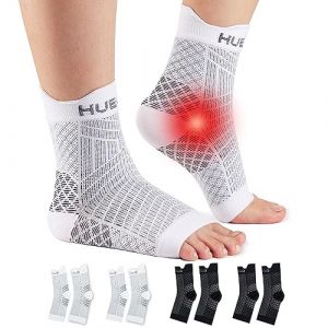 HUEGLO Attelle Cheville Sport pour Chevillère Entorse, 4 Paire Chaussettes de Contention Homme Femme Strapping Chevillere de Maintien Noir*2Blanc*2 M (HUEGLO-FR, neuf)