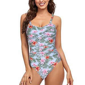heekpek Femme Maillot de Bain 1 Pieces Bikini Ruché Monokini Vintage Maillot de Bain Taille Haut Push Up Réglable Sexy Monokini, Floral, Taille XXL (HKPK, neuf)