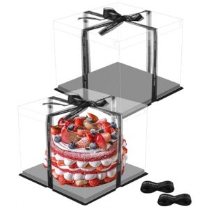 Azyvum 2pcs Boîte à Gâteaux Transparente,30x30x25cm Boîte Cadeaux en Plastique avec Couvercles Boîte à Gâteaux à Double Couche Boîte de Cake avec Base Ruban Boîte d'emballage de Boulangerie (10 Zoll) (STANILA FOYA SHOP S.R.L., neuf)