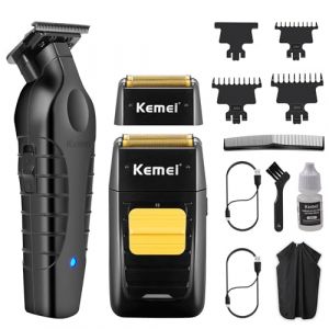 Kemei Rasoir électrique pour homme et tondeuse à cheveux pour homme, tondeuse professionnelle sans espace, rasoir de tête sans fil pour homme chauve, cadeaux pour hommes, 1102 + 2299 (Kemei Professional Clippers, neuf)