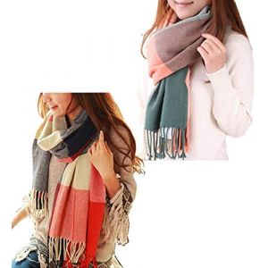 heekpek Grande Taille Femme Homme Echarpe Hiver Chaud en Cachemire Imitation Carreaux Doux &eacute;charpe &eacute;pais Pull Ch&acirc;le Mode &eacute;charpe Fra&icirc;che Cadeau Cadeau No&euml;l, Taille unique, Rose Vert+Rouge Bleu (HKPK, neuf)