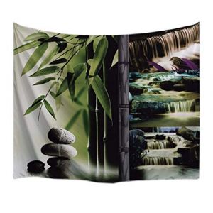 A.Monamour Paysage De La Nature Chute D'Eau Pierre De Bambou Pierres Print Yoga Zen M&eacute;ditation D&eacute;coration Tissu Murcher Tapisserie D&eacute;cors Pour Dortoirs 203X153cm / 80"X60" (A.Monamour Boutique, neuf)