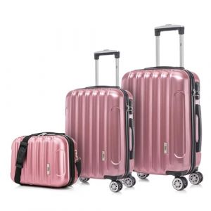 Set de 3 valises de Voyage Cabine 55x39x21cm (45L), Moyenne 65cm, Trousse de Toilette, Valise Rigide Polycarbonate - Or ros&eacute; (Akofon Official Store, neuf)