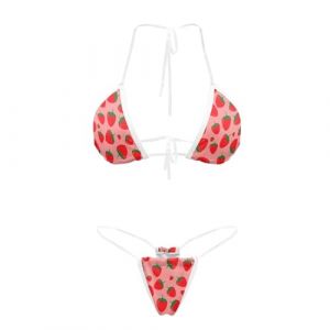Suhoaziia Ensemble Bikini &agrave; Bretelles Transparentes Bikini Br&eacute;silien Micro String pour Femmes Sexy Sans Ligne de Bronzage, fraise, L (guangzhouyangtongshangmaodiangerenduzi, neuf)
