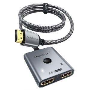 WARRKY Switch HDMI 4K 60Hz avec Cable Fixe 1M, Splitter HDMI ?Coquille en Aluminium, Nylon Tressé? Bidirectionnel Commutateur HDMI 2 Entrées 1 Sortie (Un écran à la Fois) Compatible avec PS5 PS4 PC (WARRKYDIRECT, neuf)