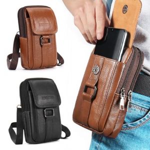 Hwtcjx Étui de Ceinture Pochette Téléphone Holster, Grande Pochette Smartphone, Sacoche Ceinture Homme Portable, Sac Bandoulière Homme, Multi-usages Taille Sac (Brun Jaune) (Ygdein, neuf)