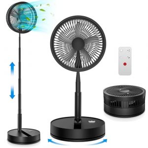 Ventilateur sur Pied Portable Silencieux, 9'' Noir Ventilateurs avec Télécommande, 4 Vitesses/Timer - Oscillant Fan pour Sol/Table Basse, 7200mAh USB Rechargeable Pliable Fans pour Bureau et Chambre (GHINA STY, neuf)