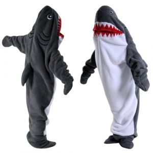 Piashow Costume de requin - Couverture à capuche - En coton super doux - Costume de requin - Pour adultes et enfants - Sac de couchage requin - Onesie de requin - Pour cosplay (gris foncé, 160 cm (YUANPU-UK, neuf)