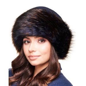 Futrzane Classic Toque - Chapeau Russe pour Femme - Bonnet Polaire en Fourrure (M, Bleu Marine - Bleu Marine avec Marron Classic) (Futrzane EU, neuf)
