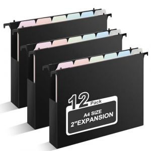 Uquelic Lot de 12 Dossiers Suspendus A4 avec Onglets et Couleur Macaron Intercalaires, Extensible 5 cm, Dossier Suspendu Grande Capacit&eacute; en Plastique pour Meuble Dossier Suspendu, Bureau, Maison (Desremit, neuf)
