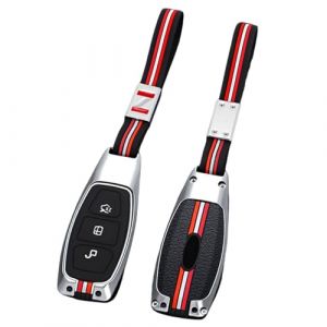 Happyit Coque de Protection pour cl&eacute; de Voiture Compatible avec Ford C-Max Mondeo Kuga Fiesta Titanium Ford Focus 3 4 St MK3 MK4 3 Boutons (Argent+Corde) (Happyit66, neuf)
