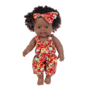 Poupée Noire Africaine, Bébé Fille Afro aux Cheveux Bouclés, 12 Pouces Réaliste Poupée Soft Vinyle, Simulation Nouveau-né Poupee Fille Avec Vêtement Amovible, Jouet Cadeau de Noël pour Enfants 2+ Ans (iShang Direct, neuf)