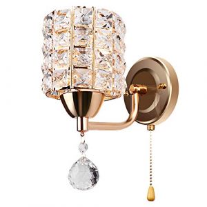 ALLOMN Applique Murale de Style Moderne, Suspension Murale en Cristal, Chambre à Coucher, allée, Applique Murale avec Interrupteur à Tirette, prise E14 (Sans Ampoule Incluse) (D'or, 1 PACK) (Philharmonic city, neuf)