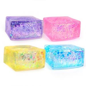 AMFUN 4PCS Balle Anti-Stress Enfant Adulte Cube, Squishy Cube à Presser Fidget Toys, Boule Squishy Jouets Fidget de Glaçon pour Soulager Le Stress et Le Anxiété (Riyuu, neuf)