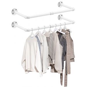 eSynic 2pcs Blanc Tringle &agrave; V&ecirc;tement Industriel 60cm Capacit&eacute; de Charge de 25kg Portant &agrave; V&ecirc;tements Murale Industriel Barre Penderie Amovible Peu Encombrants pour Vestiaire de la Chambre &agrave; Coucher (GGY FR, neuf)