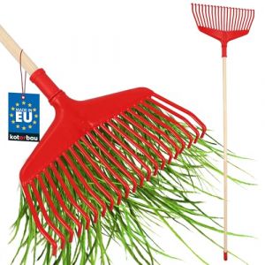 KOTARBAU&reg; Rateau &Agrave; Feuilles - Plastique - 38 cm - avec Manche en Bois - Extra-Click - Rateau Jardin - Ramasse Feuilles - L&eacute;ger - Rouge & Bois - Ergonomique (KOTARBAU, neuf)